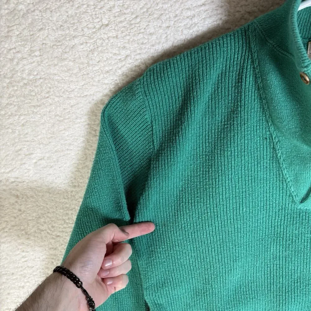 Vintage Cabelas SweaterMens Medium Green USA Made Ribbed Knit 1/4 Button READ